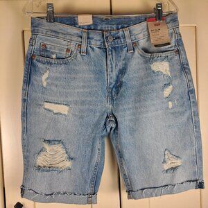 Levi's 511 Slim Shorts Cuffed Bermuda Lt Wash Distressed Sz 30 NWT